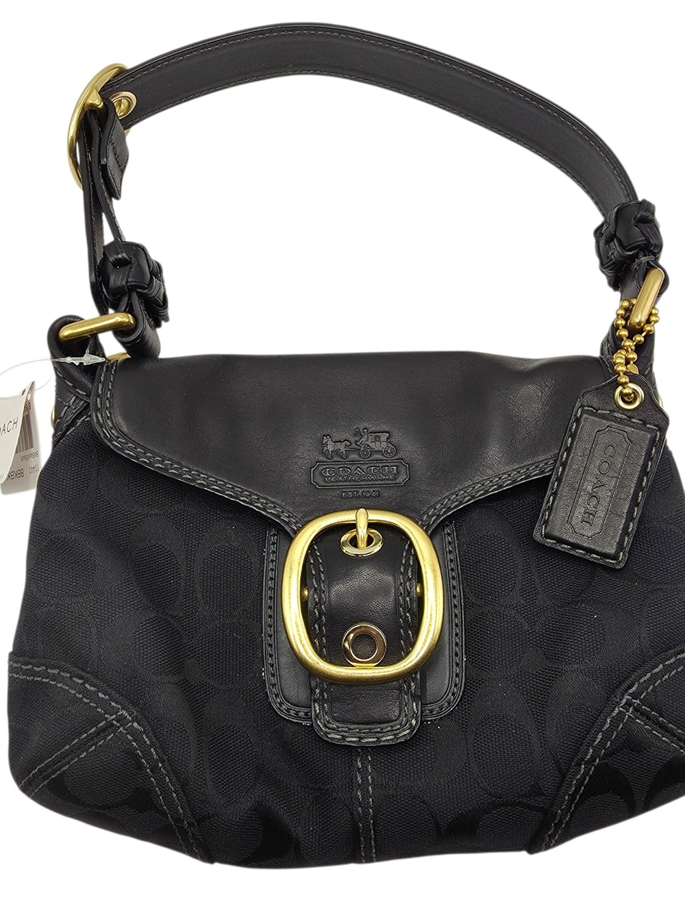 Coach Y2K Black Signature Canvas Bleeker Hobo Shoulder Bag with Gold Hardware